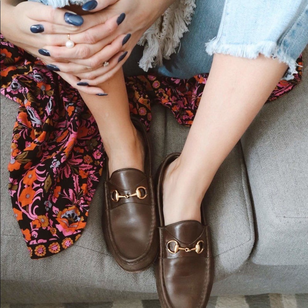 Vintage GUCCI Horse-bit brown  leather loafer